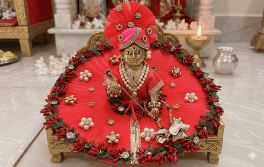 Red Net Dress with Flower Border Set for Ladoo Gopal Ji