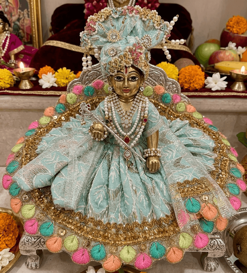 Pastel Mint Designer Ladoo Gopal Poshak Set