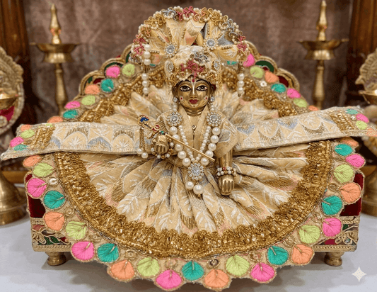 Royal Golden Beige Designer Ladoo Gopal Poshak Set