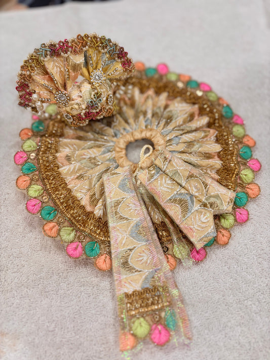 Royal Golden Beige Designer Ladoo Gopal Poshak Set