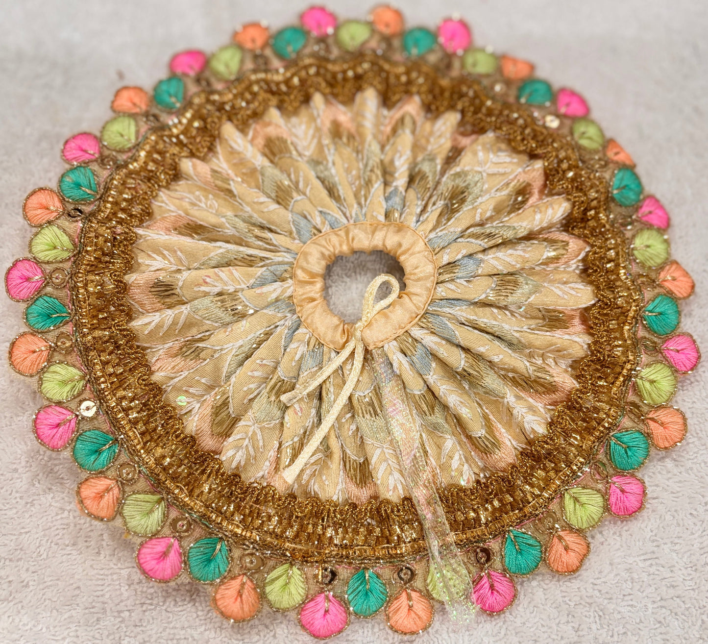Royal Golden Beige Designer Ladoo Gopal Poshak Set