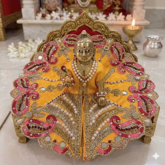 Radiant Yellow & Pink Paisley Ladoo Gopal Poshak