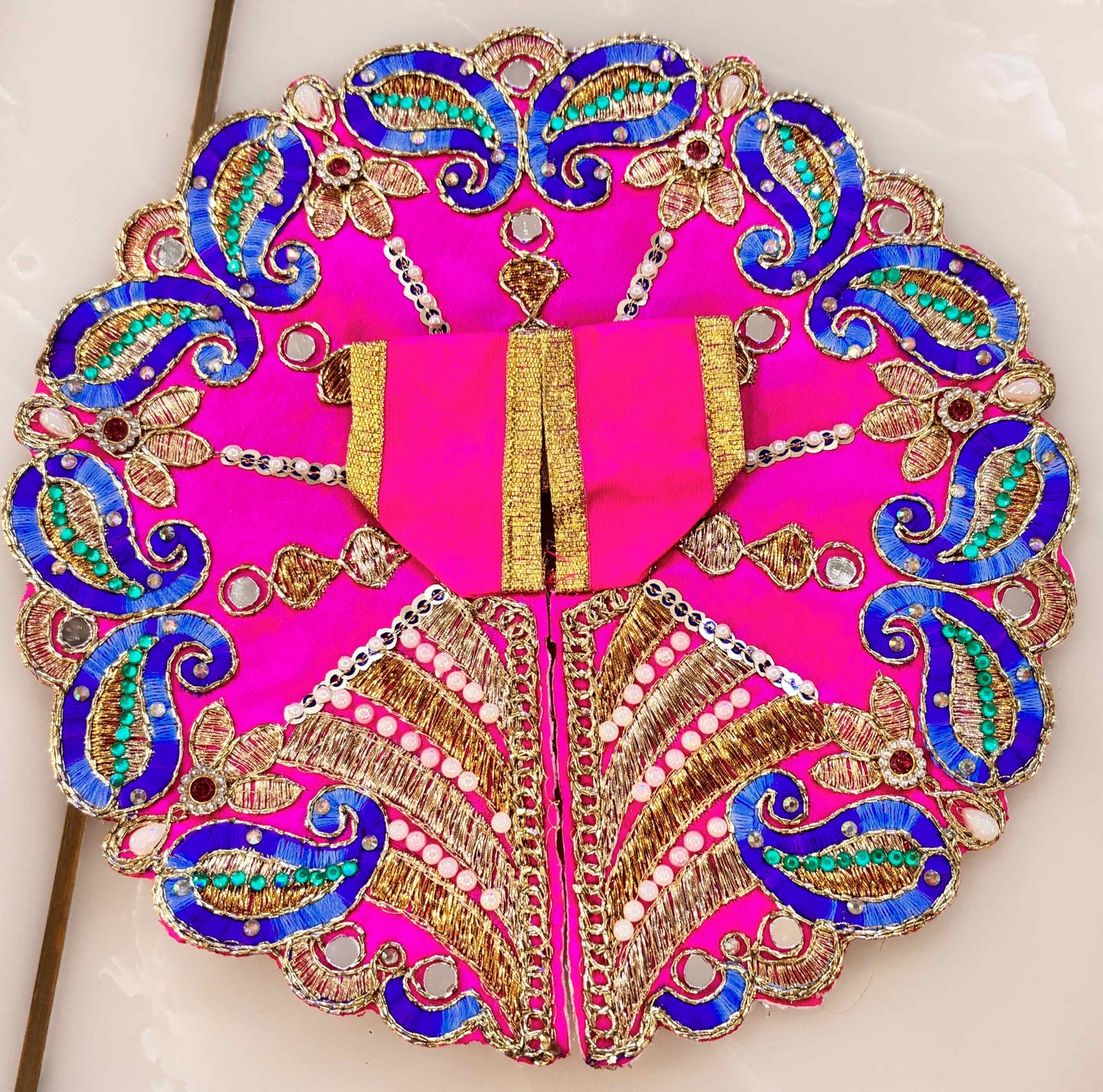 Radiant Yellow & Pink Paisley Ladoo Gopal Poshak