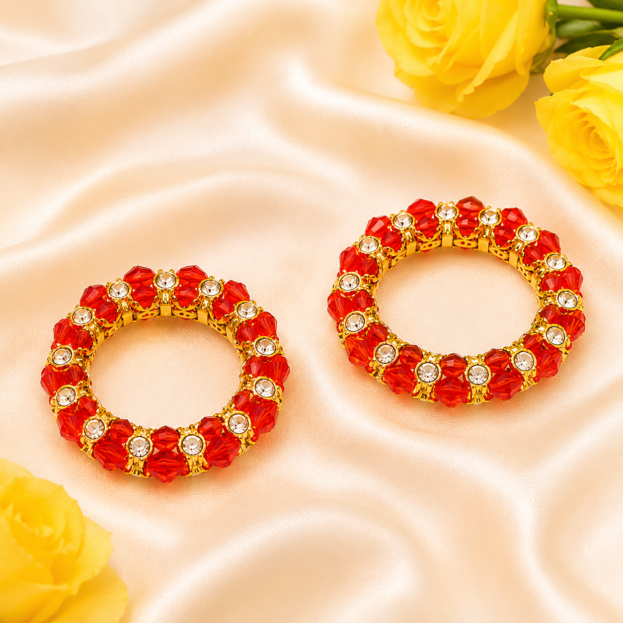 Two red and gold bracelets for ladoo gopal ji.